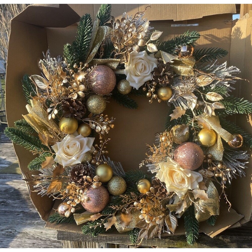 Christmas Wreath for front door Decoration includes Fairy Lights NIB